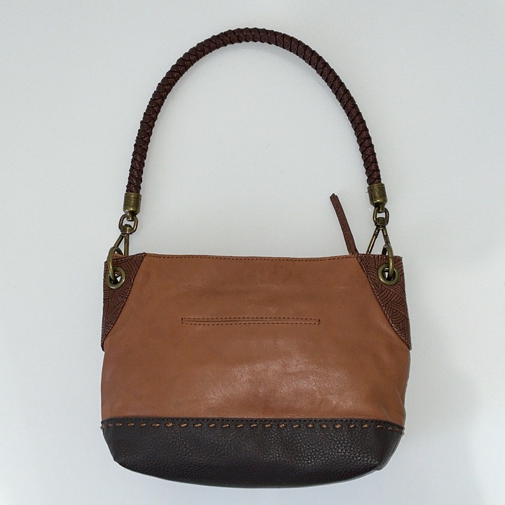 The Sak multi tone brown‎ leather shoulder bag. Braided strap. Brass hardware. - Picture 3 of 12